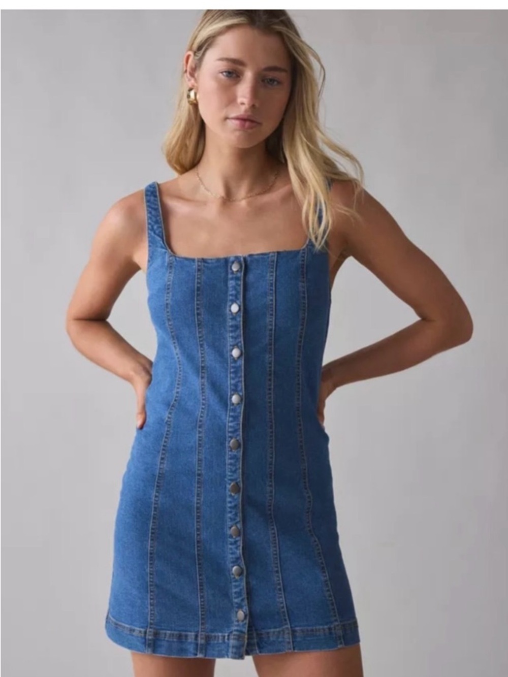 BDG- Urban Outfitters Sleeveless Button-Front Denim Mini Dress - Blue